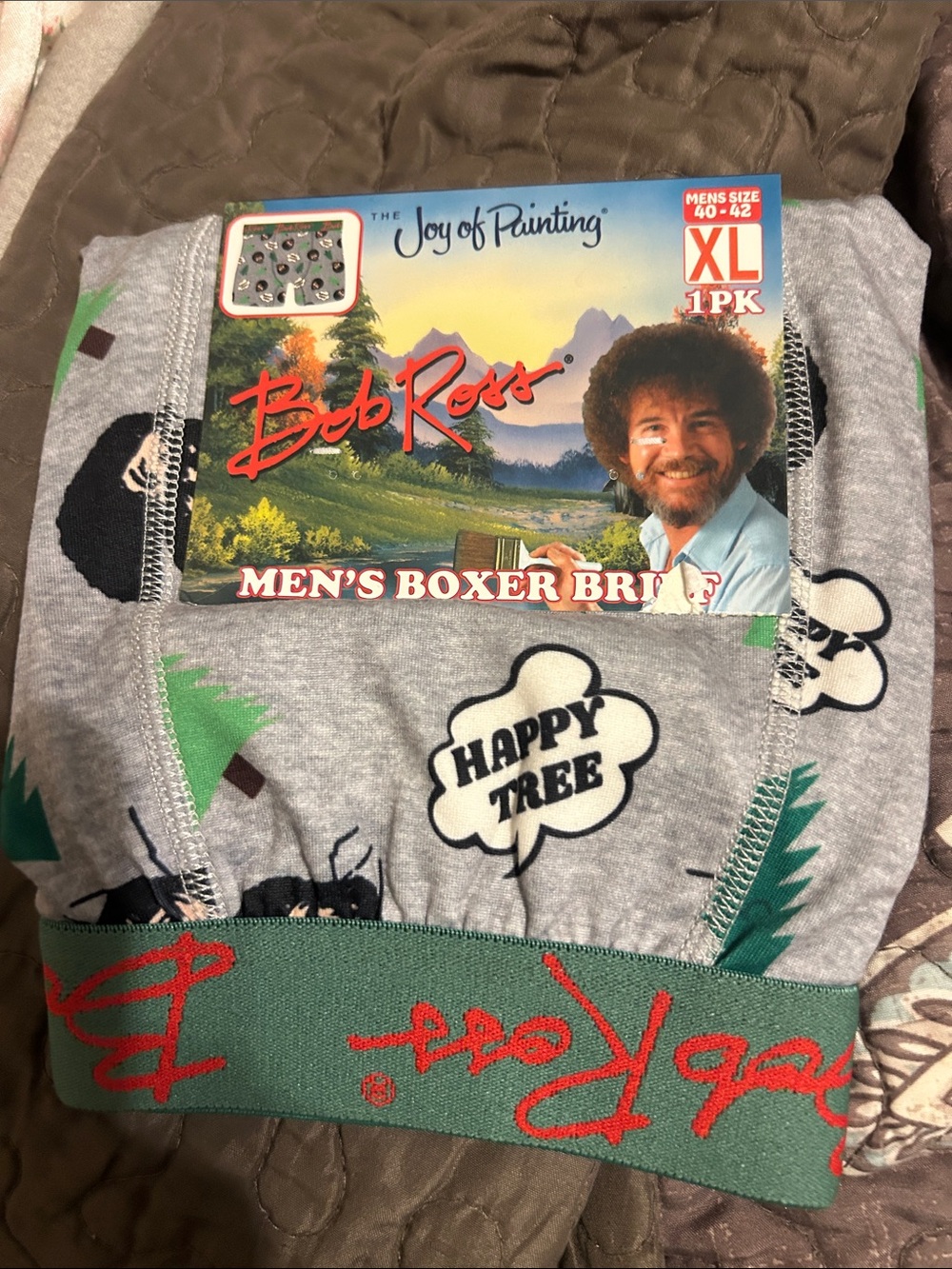 Men's Gray 'Happy Tree' Boxer Briefs - XL
